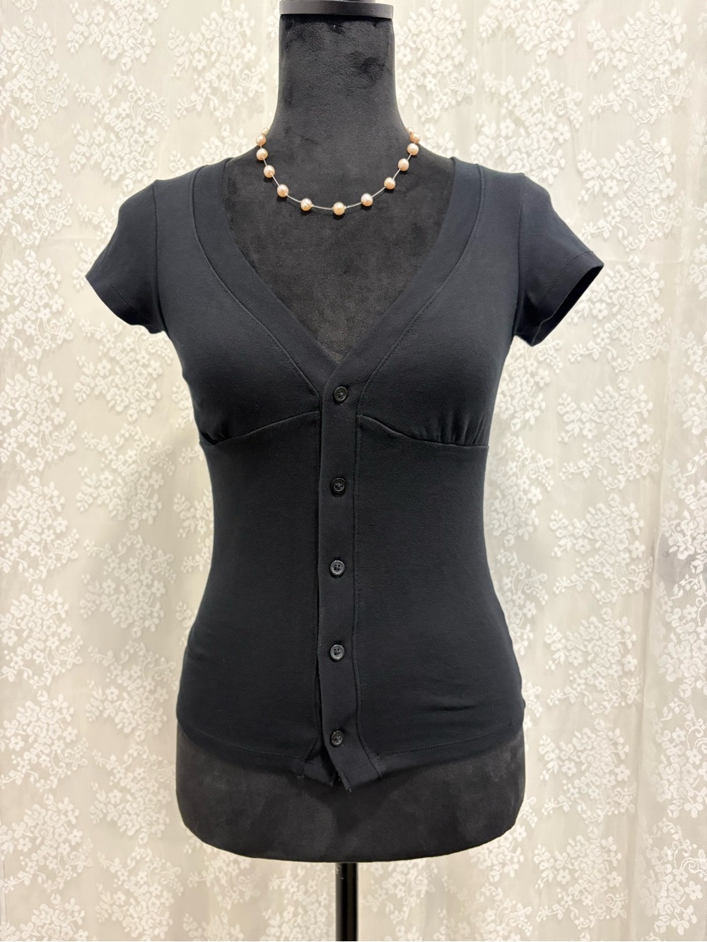 wild fable Black V-Neck Button Down Short Sleeve Top